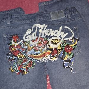 Ed Hardy Baggy Jeans With Back Design Size 30